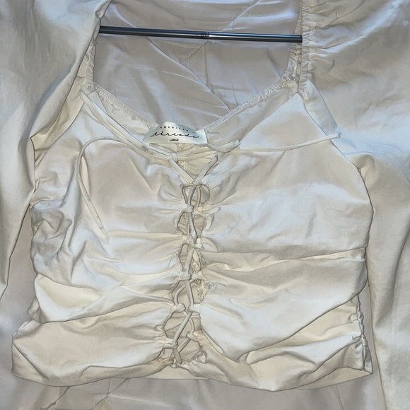 White Lace Up Top - Picture 2 of 4